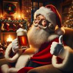 DALL·E 2023-12-23 19.46.45 - Santa Claus enjoying a beer, capturing a lighthearted and festive moment. Santa, in his iconic red suit with white fur trimmings, is seated comfortabl.png